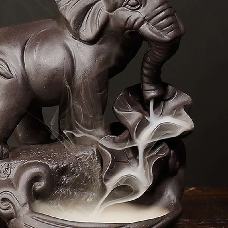 Decorazione bruciatore di incenso di guarigione della pace con fontana di fumo a riflusso in argilla viola elefante tibetano
