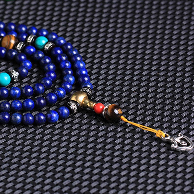 Bracciale Mala positivo con 108 perle di lapislazzuli Buddha Stones - image 3