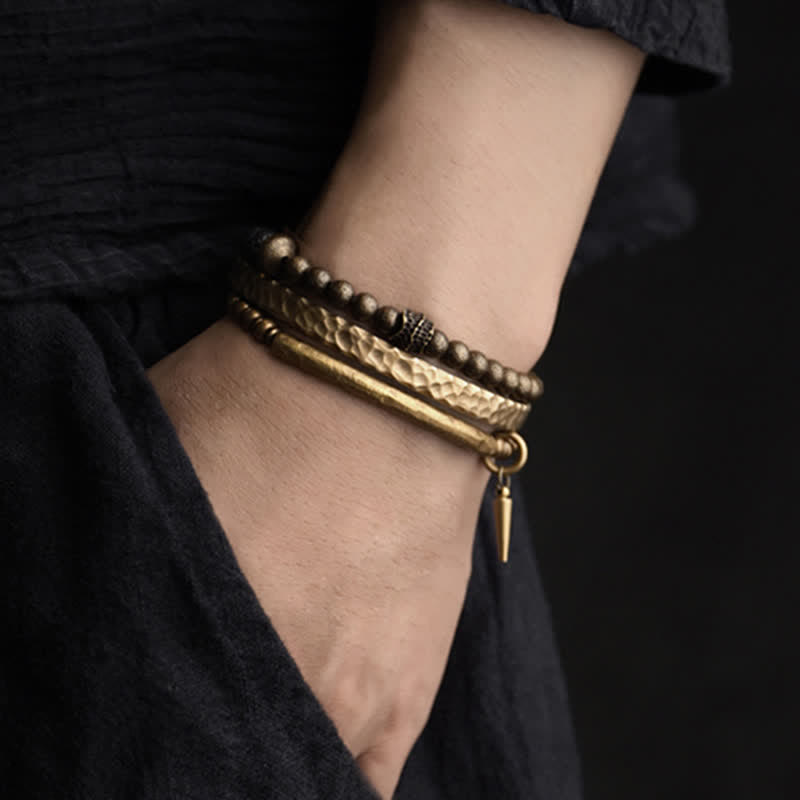 Bracciale rigido con polsino in pietra lavica e rame Balance