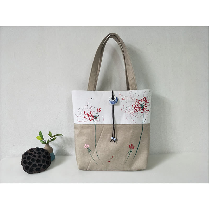 Borsa a tracolla grande capacità in tela con ricamo in bambù, prugna, fiore di pera, pesco - image 46