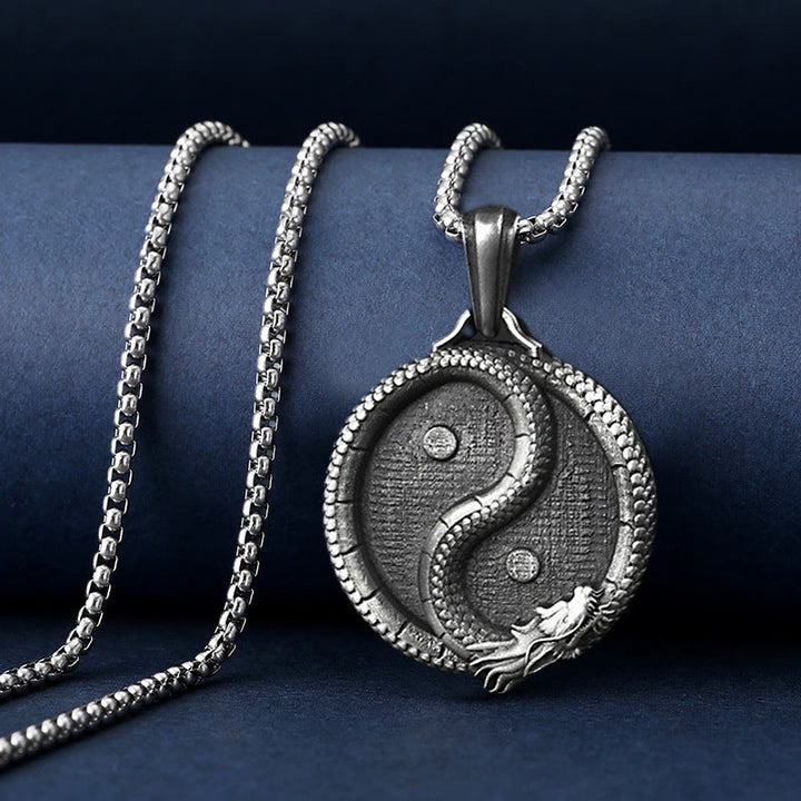 Buddha Stones Pure Tin Yin Yang Drago Fortuna Forza Collana Pendente - image 4