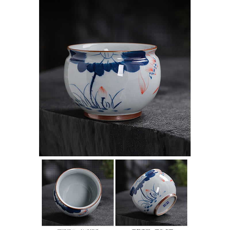 Buddha Stones Fiore di Loto Foglia di Bambù Tazza da Tè in Ceramica Tazze da Tè Kung Fu