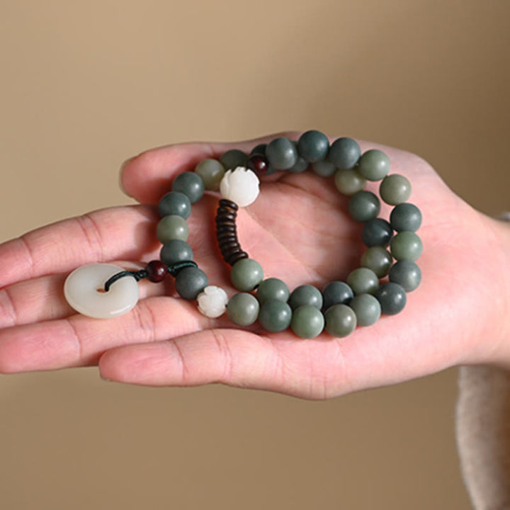 Braccialetto doppio giro Buddha Stones Cyan Bodhi Seed Lotus Jade Peace Buckle Wisdom