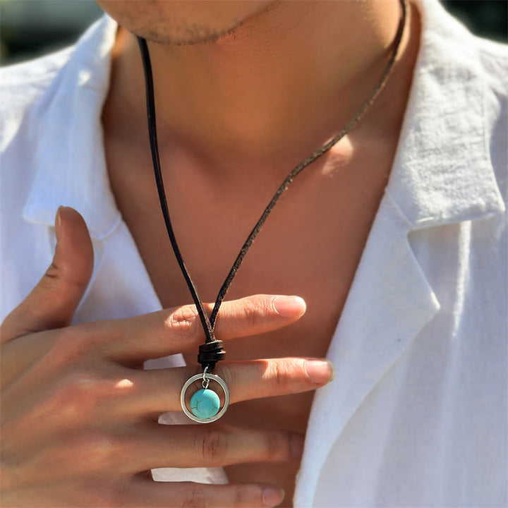 Collana con ciondolo in pietra turchese rotonda con pietre Buddha Stones e forza di protezione - image 10