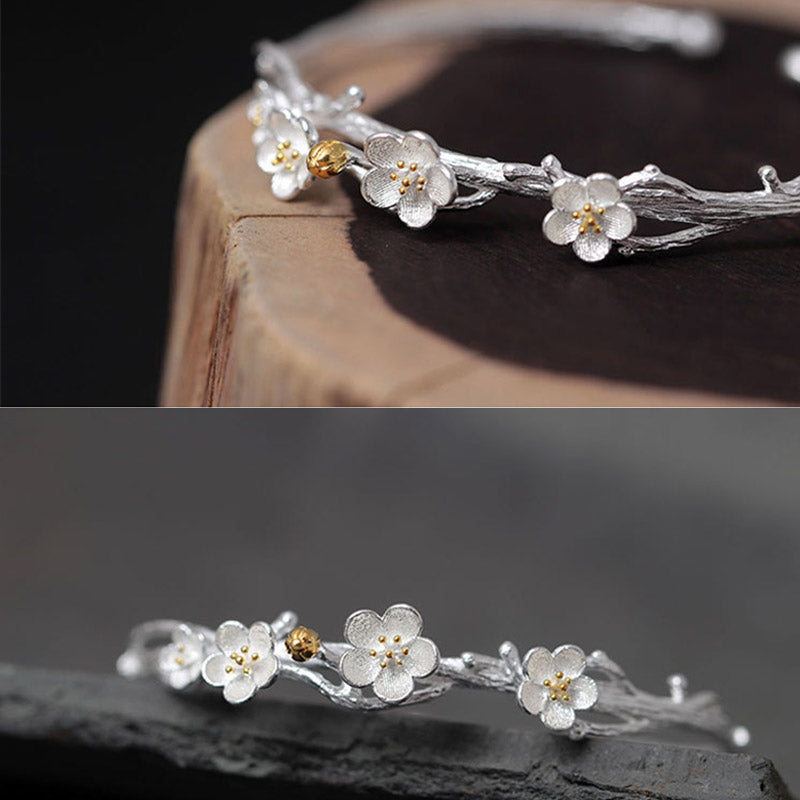 Buddha Stones Braccialetto regolabile con benedizione a forma di fiore di prugna in argento sterling 925 - image 14