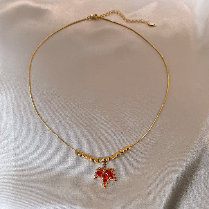 Collana con ciondolo, anello e orecchini con foglia d'acero e zircone, portafortuna , Buddha Stones