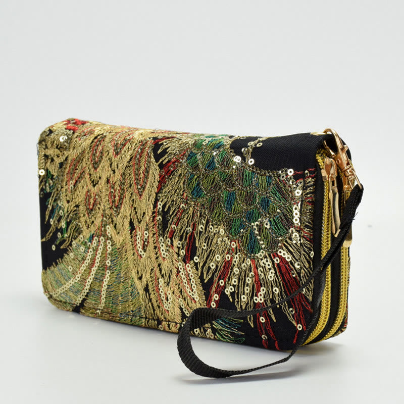 Portafoglio porta contanti con ricamo bifacciale Buddha Stones Peacock Shopping Purse - image 10