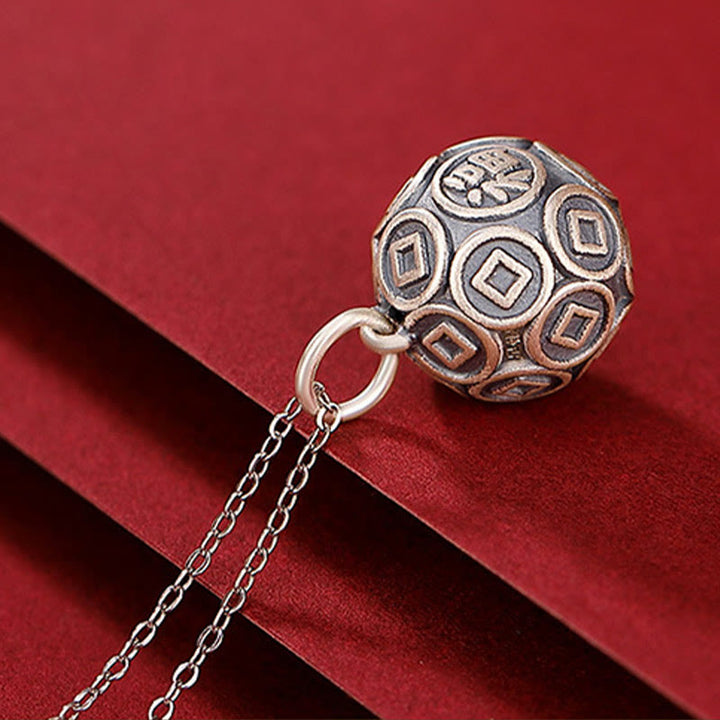 Collana con ciondolo a forma di moneta in rame con ciondolo a forma di catena con ciondolo a forma di moneta in argento sterling 990 Fu Character Buddha Stones