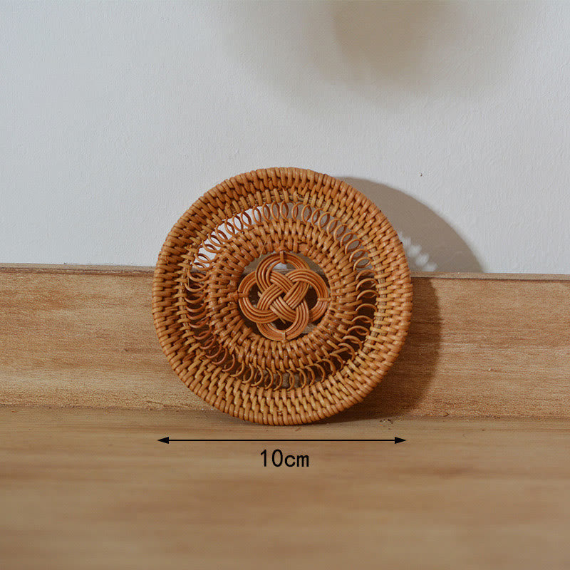 Sottobicchiere per tazza da tè in rattan con motivo floreale in ceramica - Sottobicchiere cavo da 10 cm - image 13