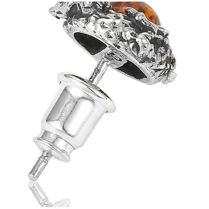 Orecchino a perno Buddha Stones 925 Sterling Silver Ambra naturale Drago Protezione Successo - image 9