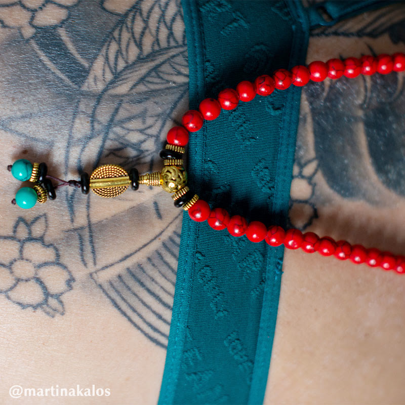 Buddha Stones Mala Tibetano Turchese Rosso Collana Fortunata Bracciale - image 6