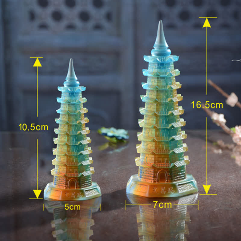 Torre di Wenchang Feng Shui fatta a mano in cristallo Liuli Pagoda Pezzo d'arte Fortuna Decorazione per ufficio in casa - image 12