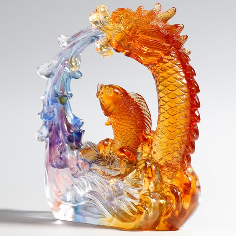 Buddha Stones Feng Shui Drago Koi Pesce Fatto a Mano Liuli Cristallo Arte Pezzo Decorazione Casa Ufficio - image 2