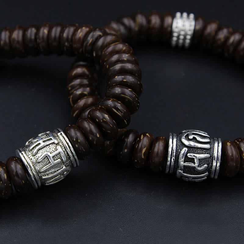 Braccialetto positivo Buddha Stones Natural Tibetan Coconut Shell Om Mani Padme Hum