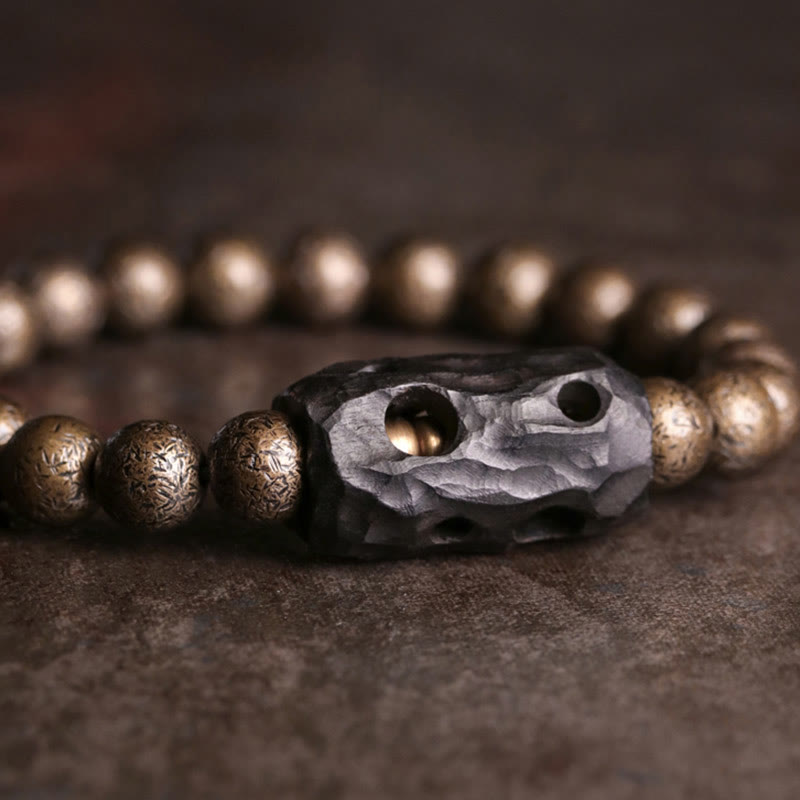 Braccialetto di perline di pace, equilibrio, in rame, legno di ebano del Tibet, Buddha Stones