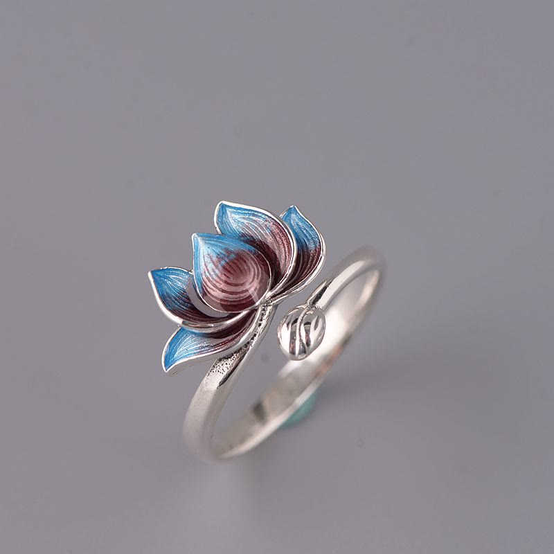 Anello regolabile Buddha Stones 925 Sterling Silver Lotus Flower New Beginning - image 1
