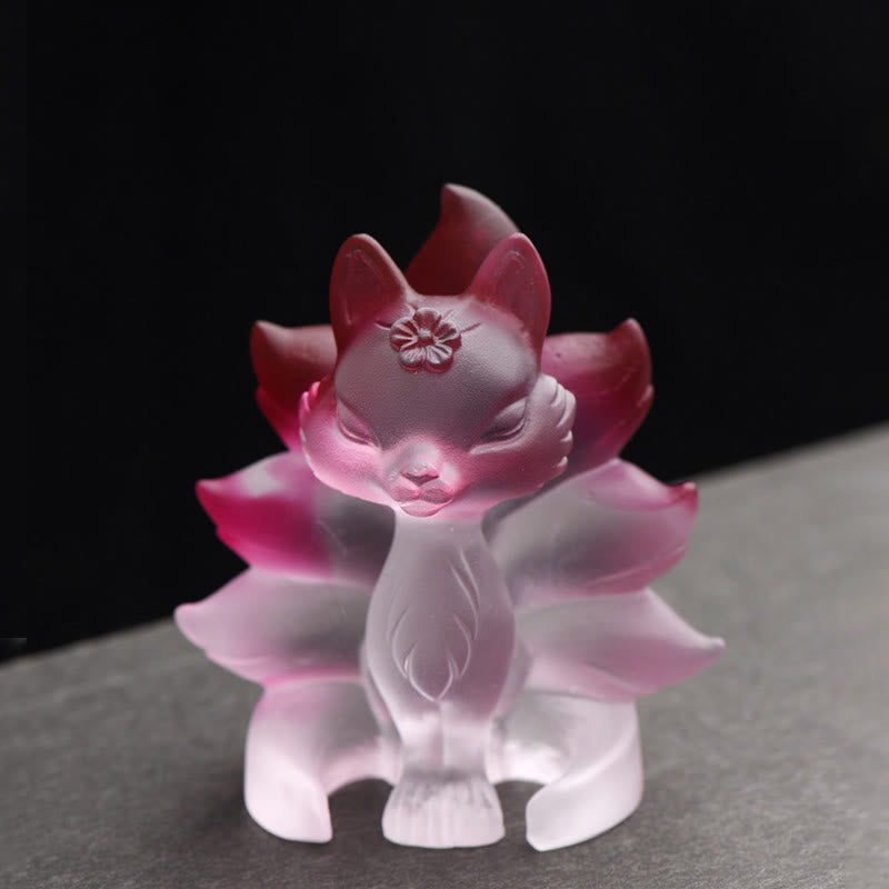 Buddha Stones Piccola Volpe a nove code Successo Forza Casa Figurina Decorazione - Rosa e bianco - Medio 80*75*55mm - image 4