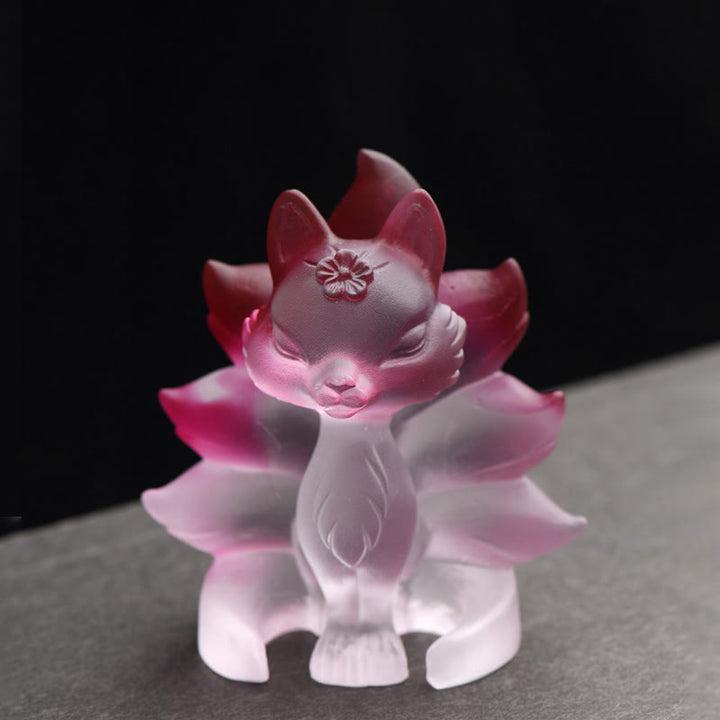 Buddha Stones Piccola Volpe a nove code Successo Forza Casa Figurina Decorazione - Rosa e bianco - Medio 80*75*55mm - image 4