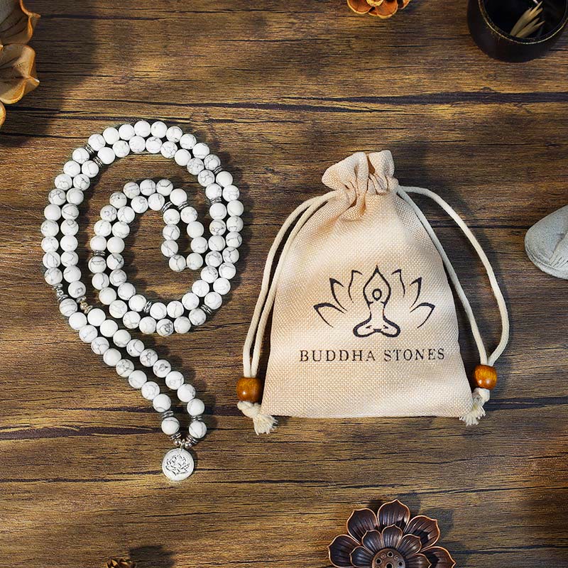 Braccialetto di guarigione Mala di loto turchese bianco Buddha Stones