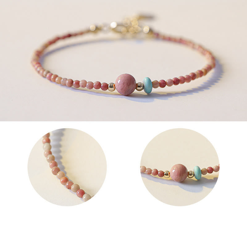 Bracciale a catena con energia amorevole in rodonite naturale placcato oro 14K Buddha Stones