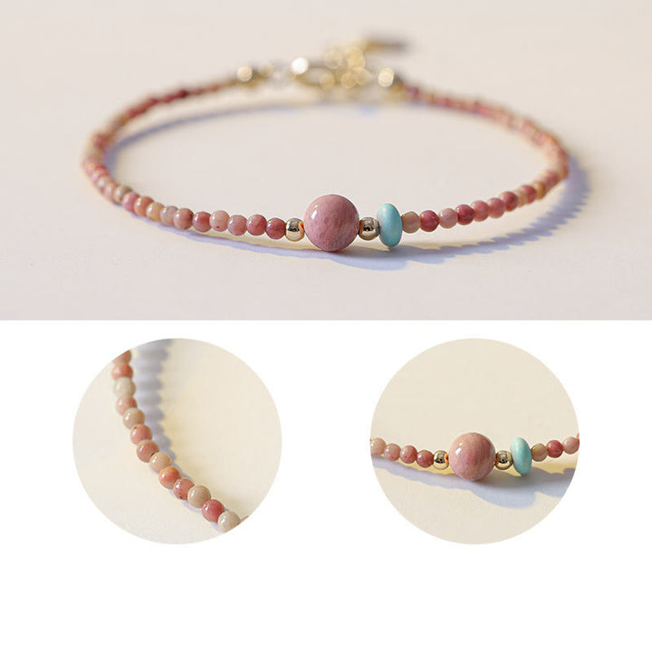 Bracciale a catena con energia amorevole in rodonite naturale placcato oro 14K Buddha Stones