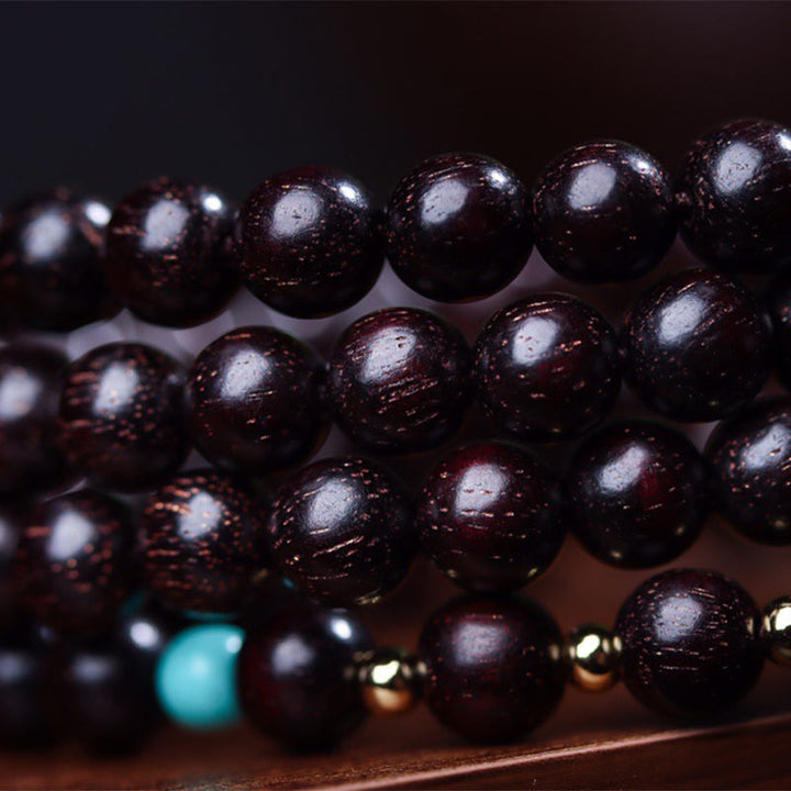 Buddha Stones 108 Mala Beads Tibetano Piccola Foglia Sandalo Rosso Braccialetto di Equilibrio di Loto - image 7