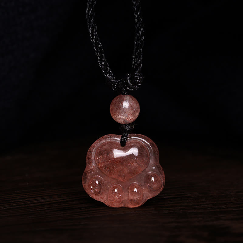 Buddha Stones Quarzo fragola Bella collana pendente con artiglio di zampa di gatto - image 7