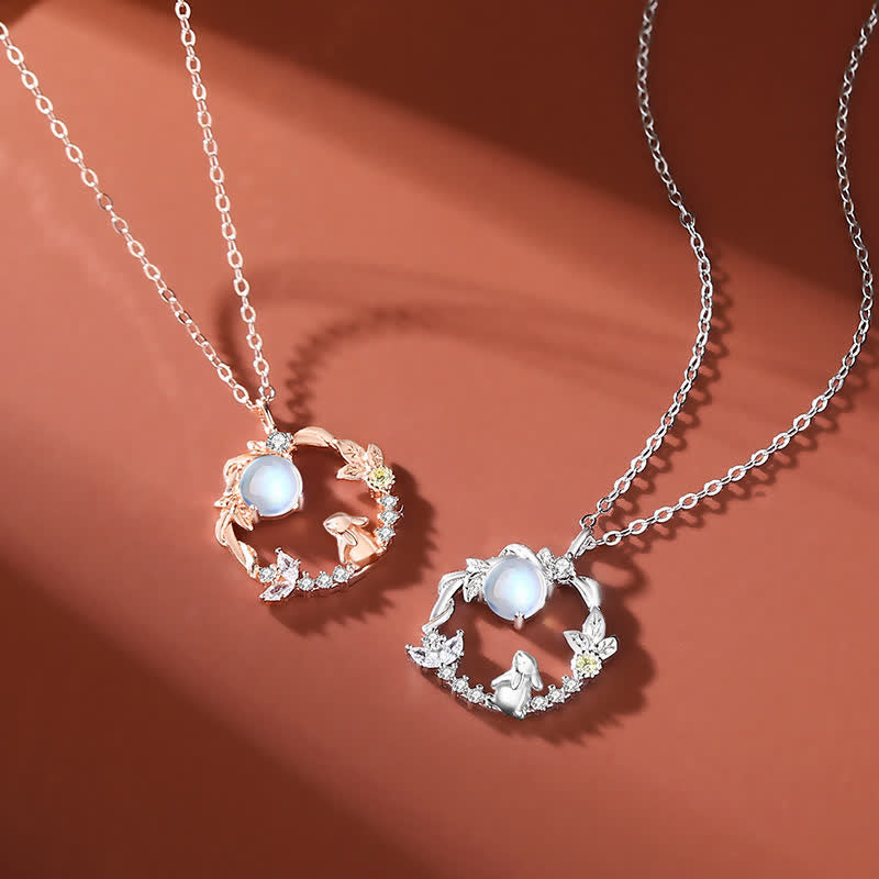 Collana con ciondolo e orecchini in argento sterling 925 con motivo a fiori di pietra lunare dell'anno del coniglio - image 3