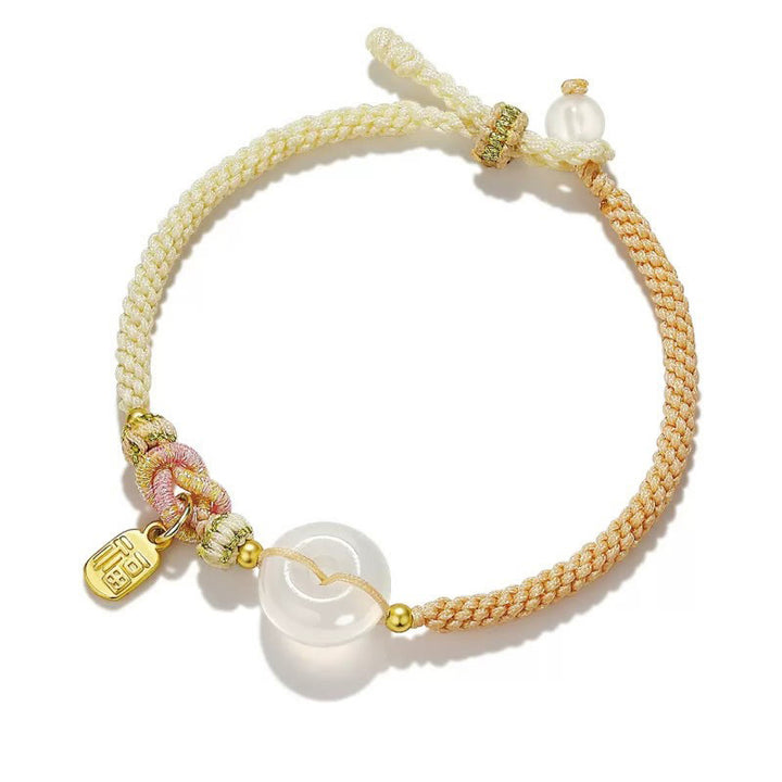 Braccialetto di corda intrecciata con fibbia in agata bianca fatta a mano con Buddha Stones , fortuna, felicità e protezione