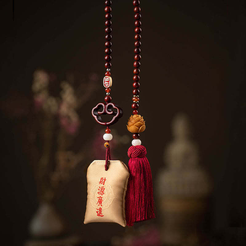Buddha Stones tibetane piccole foglie di sandalo rosso loto cinabro bustina protezione nappa auto decorazione appesa