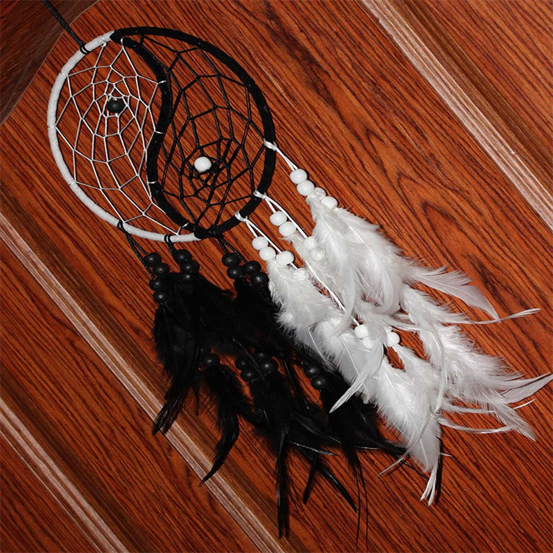 Acchiappasogni Yin Yang Rete circolare con piume Decorazione di equilibrio - image 9