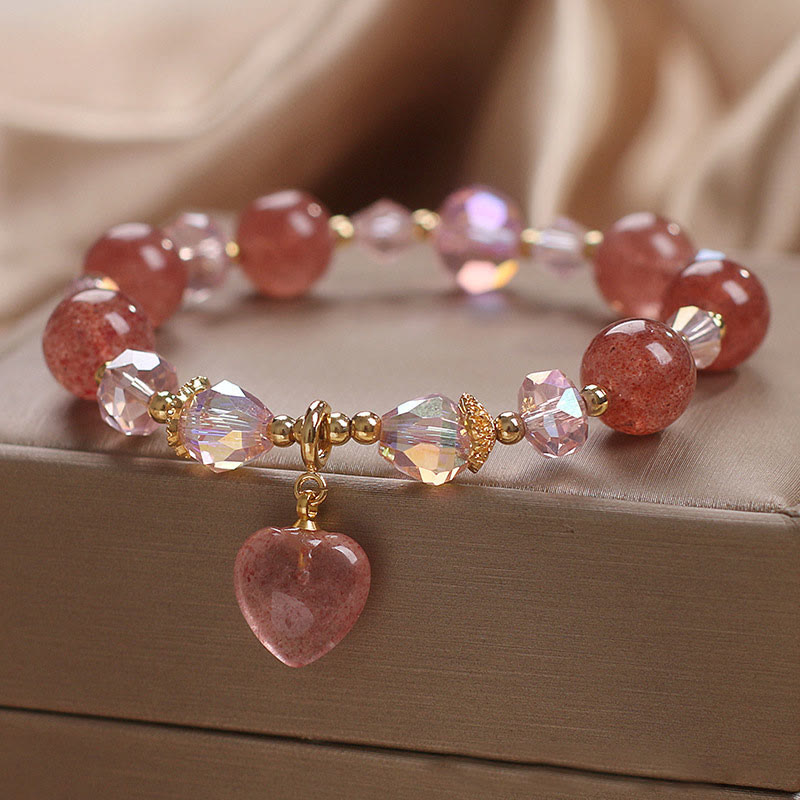 Braccialetto positivo di guarigione del cuore dell'amore del cristallo di quarzo fragola naturale Buddha Stones