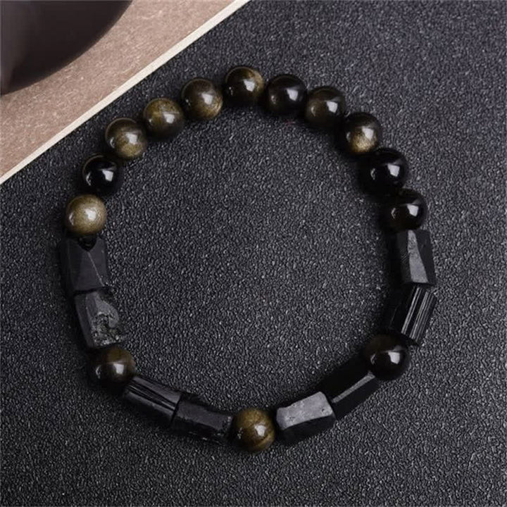 Bracciale Buddha Stones Oro Sheen Ossidiana Tormalina Nera Ricchezza