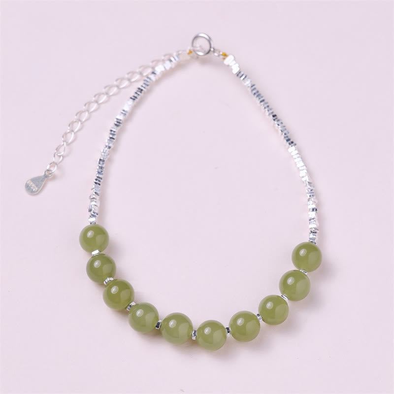 Bracciale con catena portafortuna in argento sterling 925 con perline di giada Hetian Buddha Stones - Giada di Hetian (Prosperità♥Abbondanza) - image 0