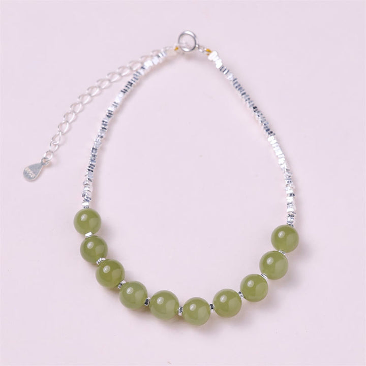 Bracciale con catena portafortuna in argento sterling 925 con perline di giada Hetian Buddha Stones - Giada di Hetian (Prosperità♥Abbondanza) - image 0