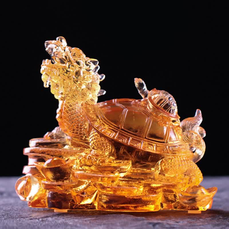 Buddha Stones Feng Shui Drago Tartaruga Monete Fatto a Mano Cristallo Liuli Fortuna Pezzo d'Arte Decorazione per Casa Ufficio - Oro - Grande - image 15