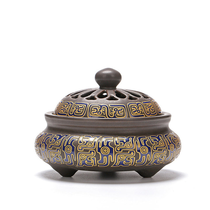 Bruciatore di incenso per meditazione in ceramica con motivo floreale a drago e fontana di fumo a riflusso