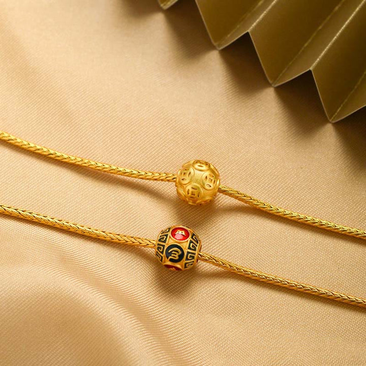 Braccialetto della pace Buddha Stones tibetane in oro 18 carati Om Mani Padme Hum, pesce koi portafortuna, carattere Fu, moneta di rame - image 3