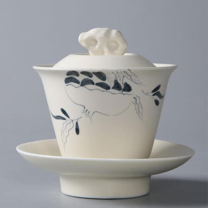 Buddha Stones dipinto a mano melograno ibisco pino loto ceramica gaiwan sancai tazza da tè kung fu tazza da tè e piattino con coperchio