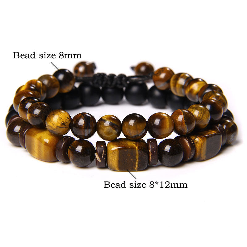 Braccialetto del coraggio in pietra ematite con occhio di tigre e pietre smerigliate Buddha Stones