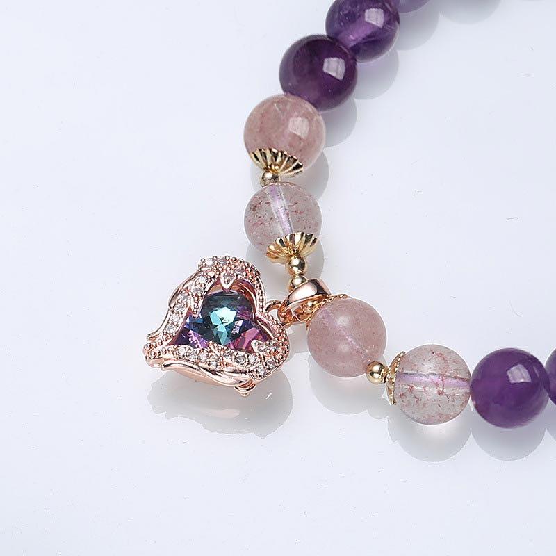 Bracciale della fortuna in cristallo di quarzo fragola e ametista naturale