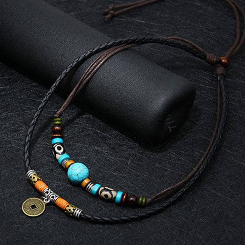 Buddha Stones Collana di protezione con perline Dzi turchesi - image 4