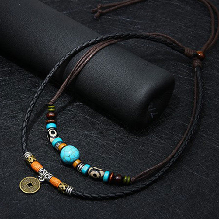 Buddha Stones Collana di protezione con perline Dzi turchesi - image 4