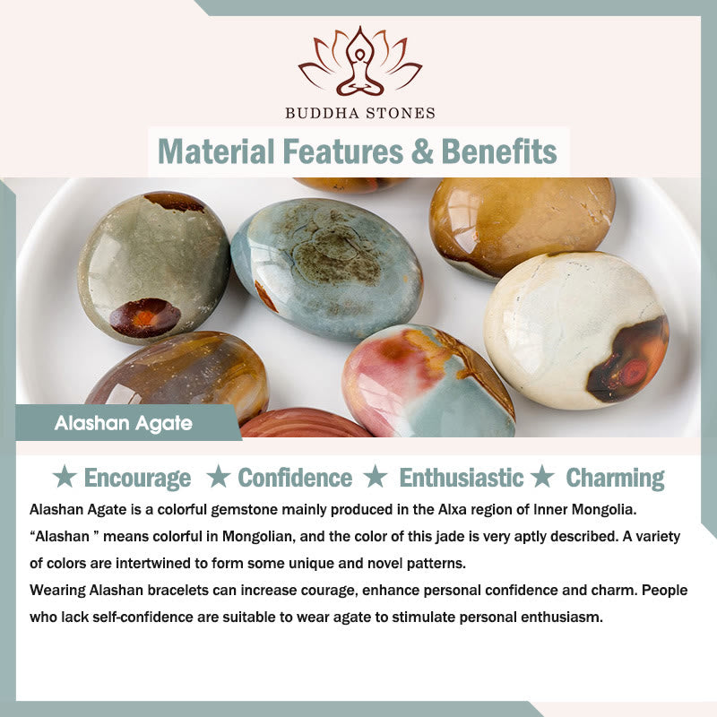 Braccialetto di incoraggiamento con semi di agata naturale di Alashan e pietre Buddha Stones