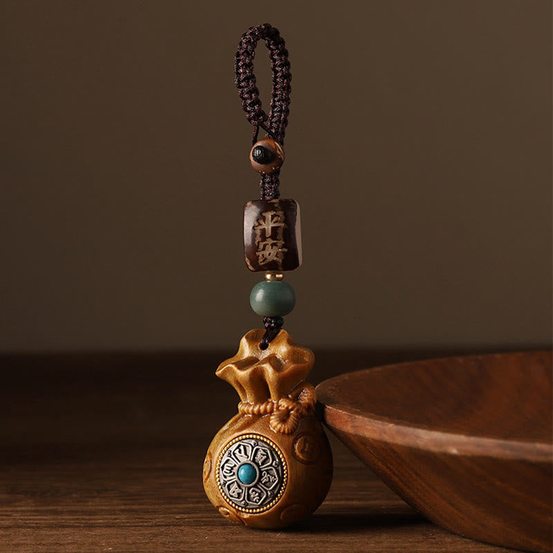 Buddha Stones Piccola foglia Sandalo rosso Sandalo verde Borsa per soldi Om Mani Padme Hum Portachiavi di protezione girevole Decorazione da appendere al telefono - image 10