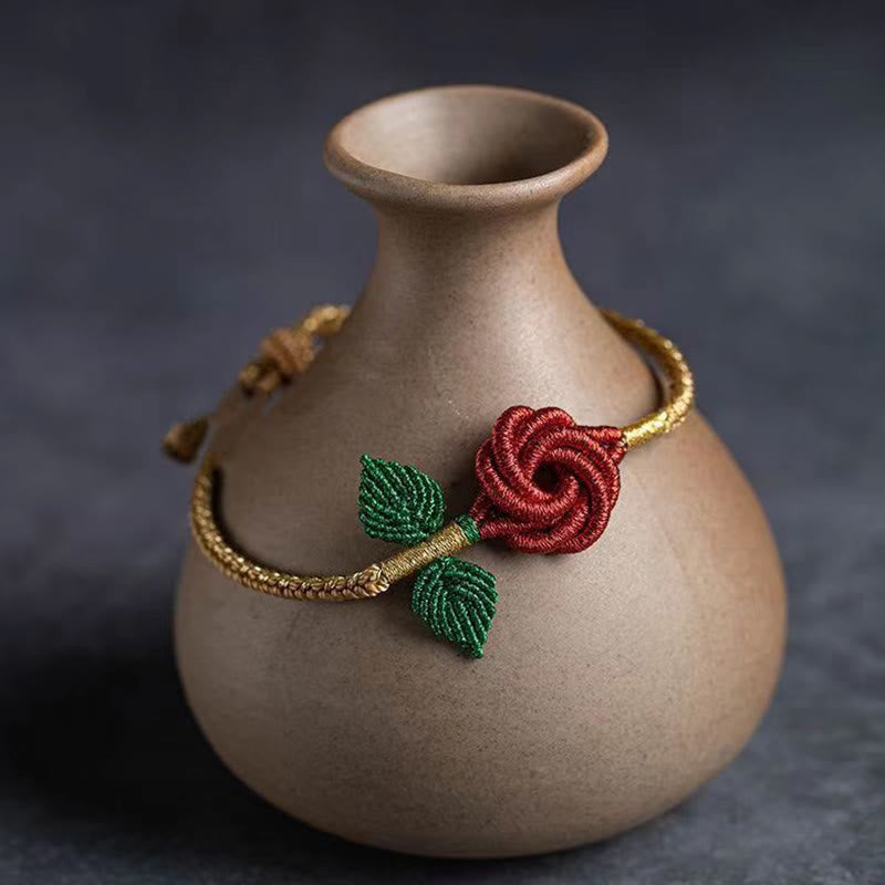 Braccialetto fatto a mano con nodo della pace , Buddha Stones, fiore di rosa, corda a otto fili, fortuna