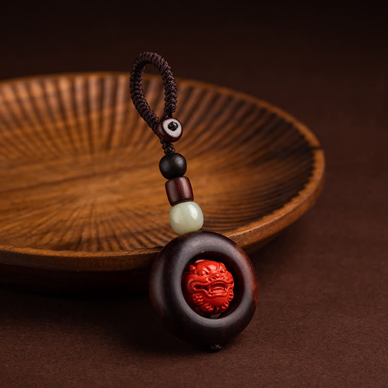 Buddha Stones Tibet Om Mani Padme Hum PiXiu Moneta di rame Piccola foglia Sandalo rosso Cinabro Protezione Portachiavi