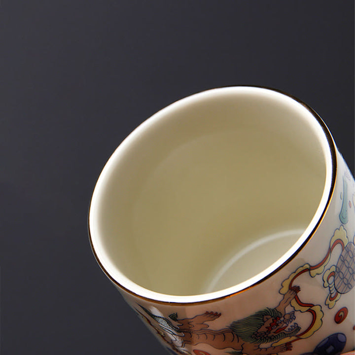 Buddha Stones Vintage Prugna Fiore Pino Bambù Fenice Kirin Leone Danzante Tazza da Tè in Ceramica Tazze da Tè