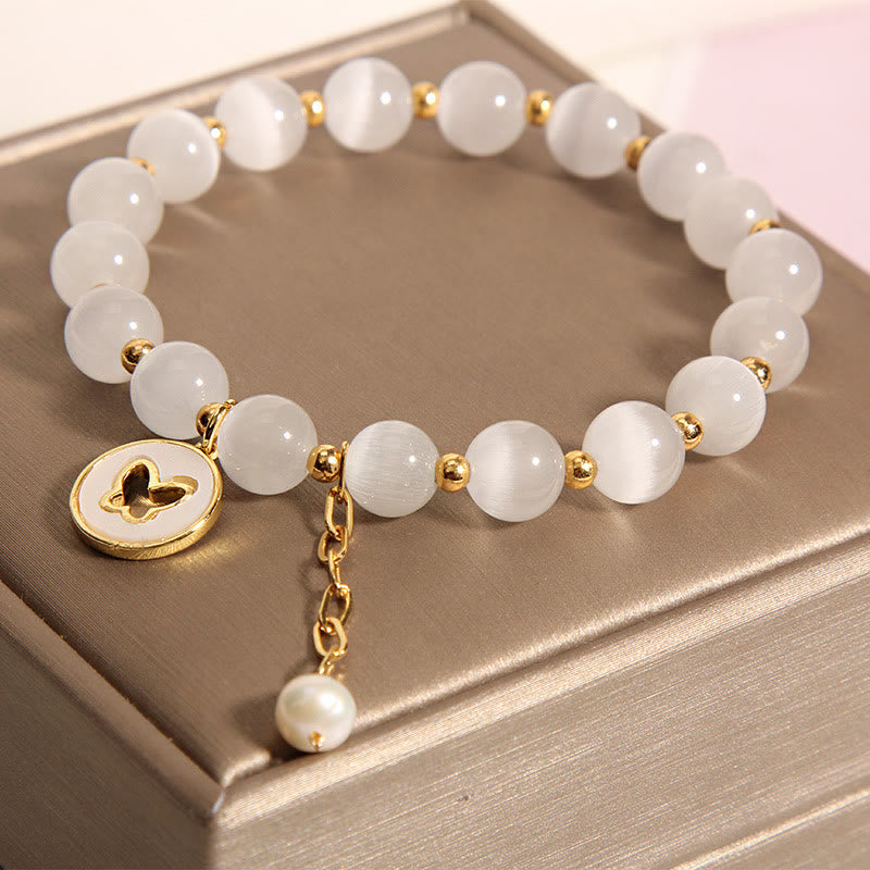 Braccialetto dell'amore con ciondolo a farfalla con occhio di gatto Buddha Stones