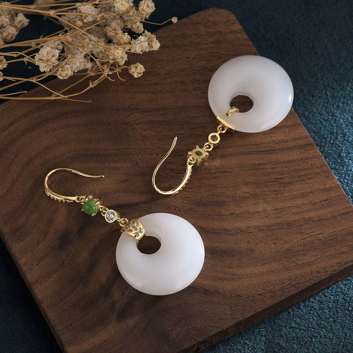 Orecchini pendenti di benedizione in giada bianca FengShui